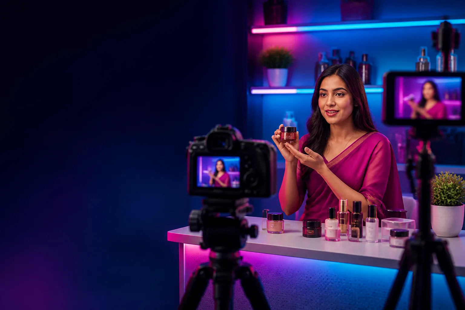 A modern live commerce studio connecting a brand with digital shoppers